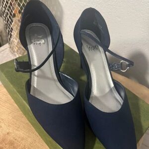 Impo Navy Pointed-Toe Ankle-Strap Heels